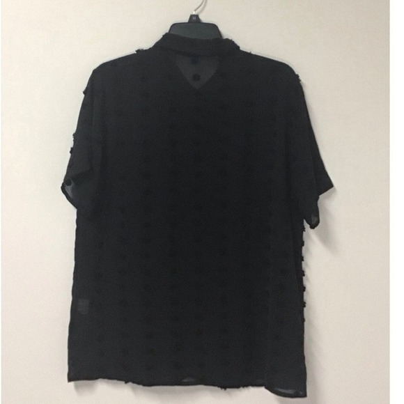Sheer Black Blouse with Fringe Polka Dots Women's Size L‎ - Picture 2 of 3